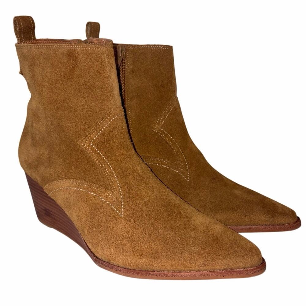 Matisse Suede Wedge Angle Bootie Pointed Toe Western Boho Cottage Size 8 Tan